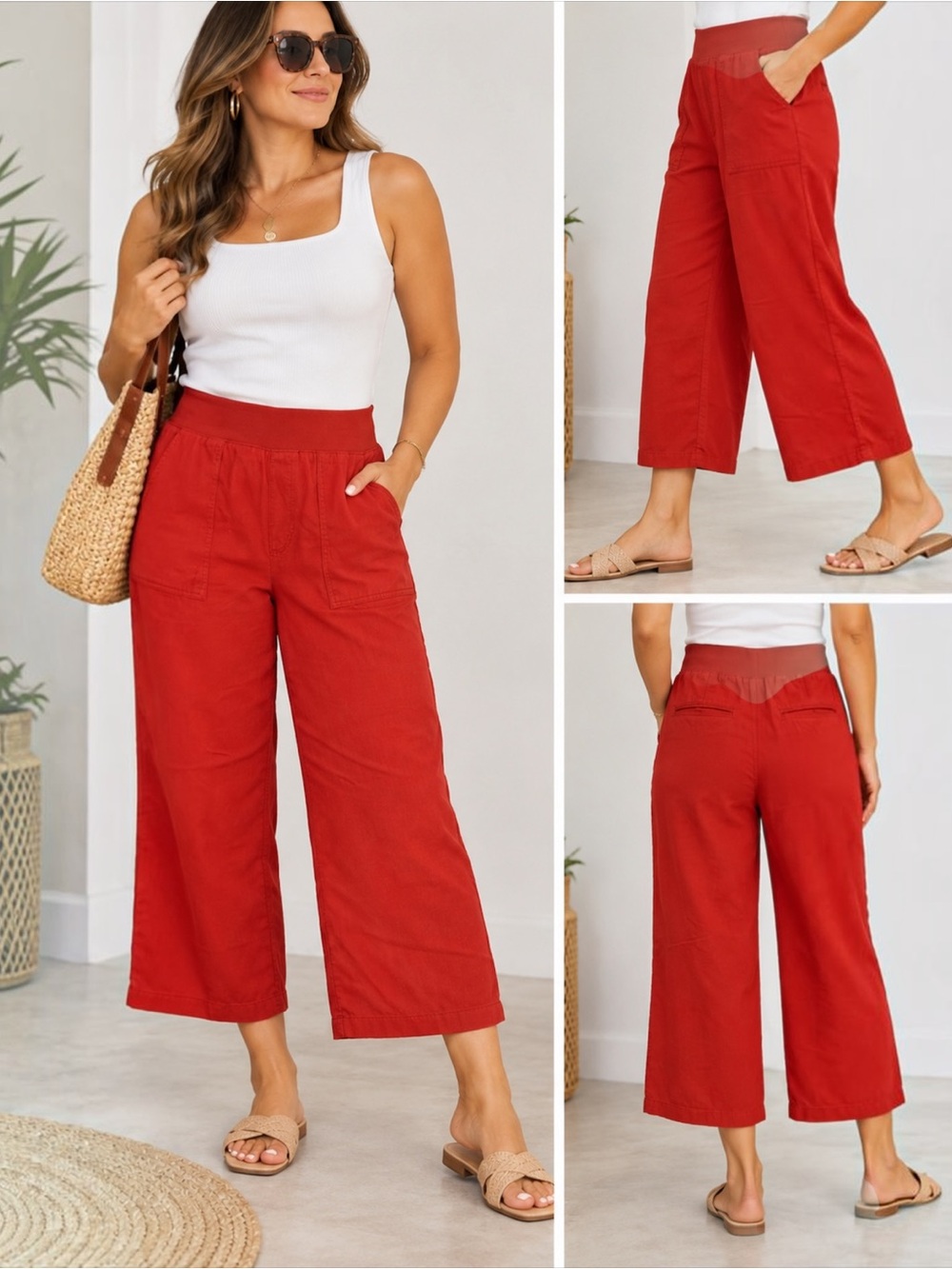 NWT St. John’s Bay Wide Leg Crop Pants XL Pimiento Red Orange High Rise Pull On